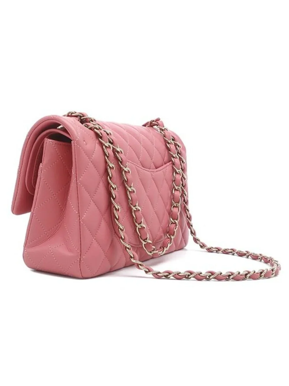 Chanel Shoulder Bag Quilted 25 Chain Lambskin Pink Gold CC Logo Double Flap